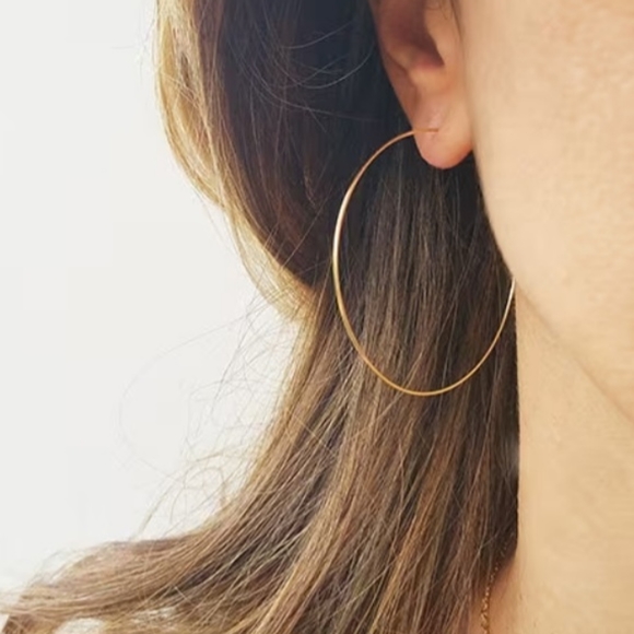 Madewell Jewelry - Minimalist Jewelry Hypoallergenic Hoops 14K Yellow Gold plated Thin Earrings